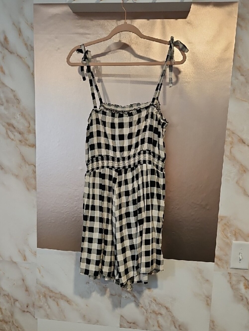 torrid Black and White Gingham Tie-Shoulder Romper With Pockets - Picture 4 of 4